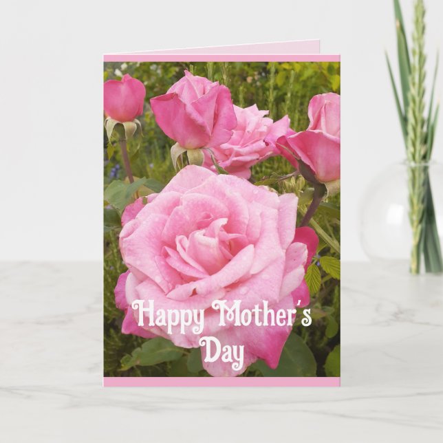 Pink Flowers Floral Rose Roses Mothers Day Card (Front)