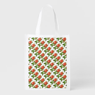 Pink Flowers Floral Victorian Roses  Reusable Grocery Bag
