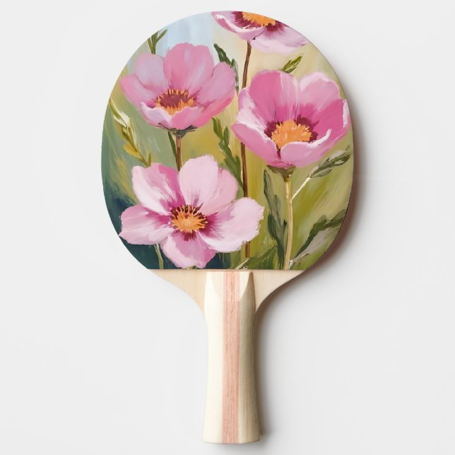 Pink Flowers | Floral Watercolor Painting Ping Pong Paddle (Front)
