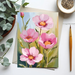 Pink Flowers   Floral Watercolor Painting Postcard