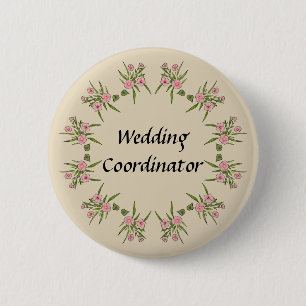Pink Flowers Floral Wedding Coordinator Button