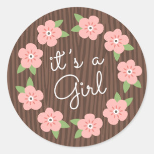 Pink flowers floral wreath it's a girl baby shower classic round sticker