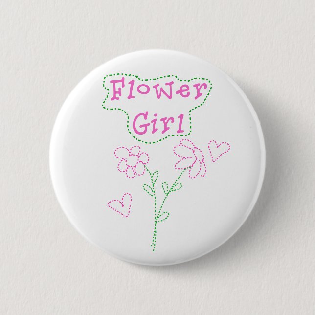 Pink Flowers Flower Girl Pinback Button (Front)
