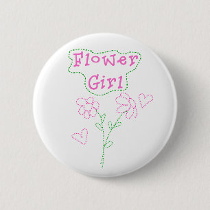 Pink Flowers Flower Girl Pinback Button