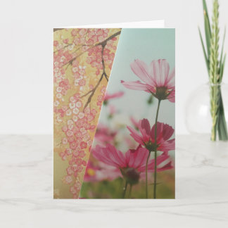 Pink Flowers Folded Greeting Card