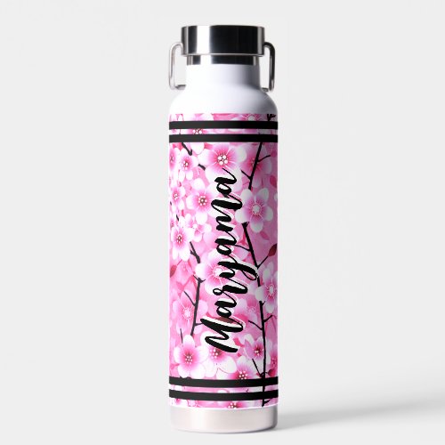 Pink Flowers for Girls | Personalized Name, Floral Water Bottle