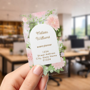 pink flowers frame clear business cards