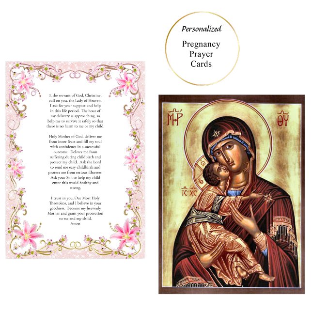 Pink Flowers Frame Orthodox Pregnancy Prayer Card (Creator Uploaded)