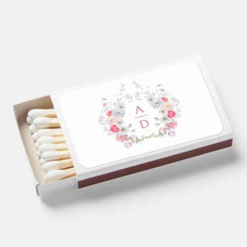 Pink Flowers Frame Wedding Monograms Matchboxes