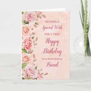 Pink Flowers Friend Birthday Card
