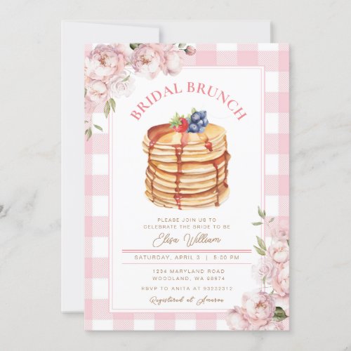 Pink Flowers Fruit Pancake Bridal Shower Brunch  Invitation