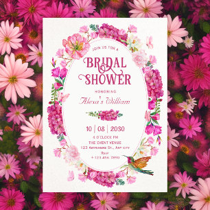 Pink flowers garden bridal shower invitation