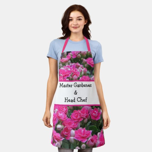 Pink Flowers Garden Master Gardener Head Chef  Apron