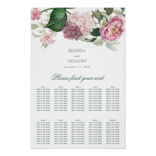 Pink Flowers Garden Wedding Seating Chart