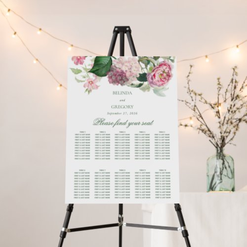 Pink Flowers Garden Wedding Seating Chart Foam Board