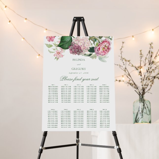 Pink Flowers Garden Wedding Seating Chart Foam Board (In Situ (Stand))