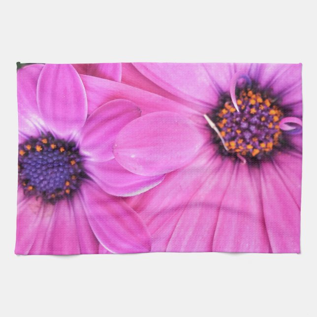 Pink Flowers Gerbera Daisy Floral Kitchen Towel (Horizontal)