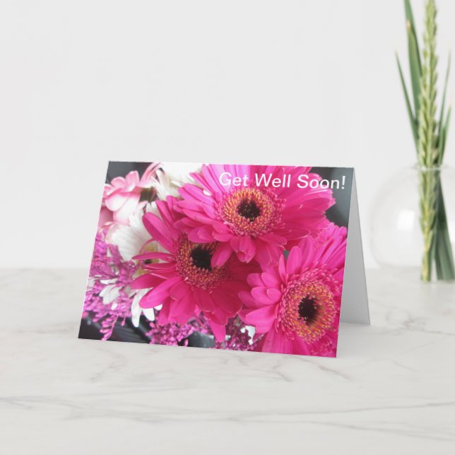 Pink Flowers Get Well Soon Card (Front)
