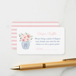 Pink Flowers Ginger Jar Diaper Raffle Baby Shower Enclosure Card