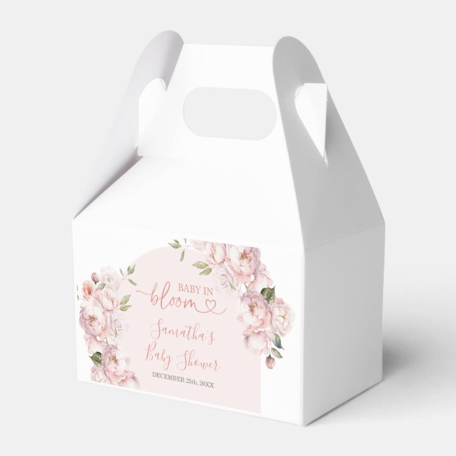 Pink Flowers Girl Baby in Bloom Favor Box (Front Side)