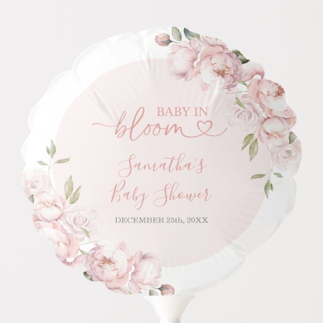 Pink Flowers Girl Baby Shower Baby in Bloom Balloon (Front)