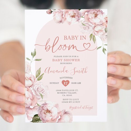 Pink Flowers Girl Baby Shower Baby in Bloom Invitation