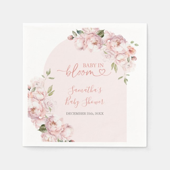 Pink Flowers Girl Baby Shower Baby In Bloom Napkins (Front)