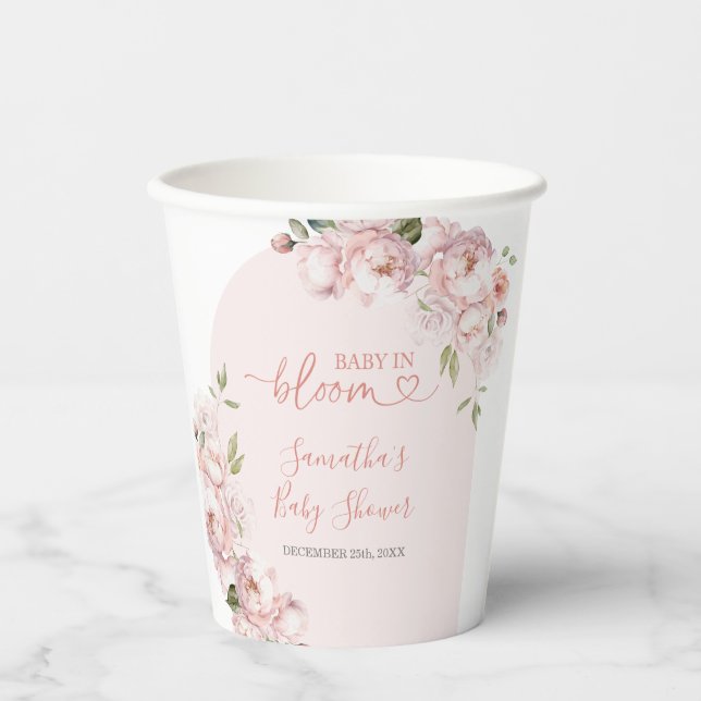 Pink Flowers Girl Baby Shower Baby In Bloom Paper Cups (Front)