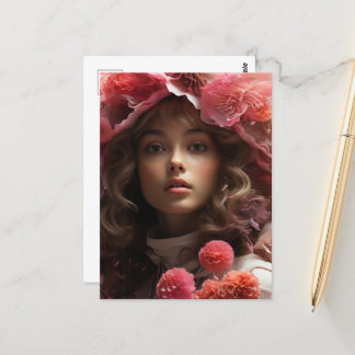 Pink Flowers Girl Postcard