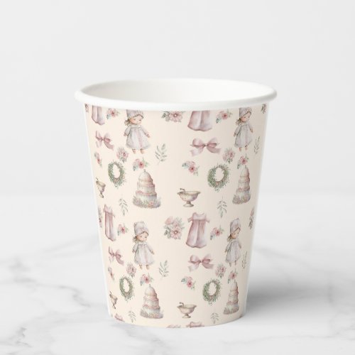 Pink Flowers Girls Baptism Paper Cups