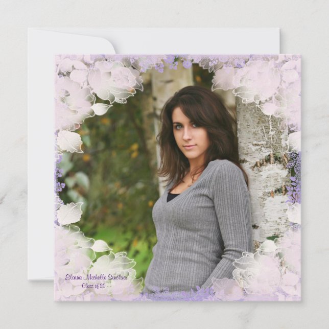 Pink Flowers Girls Photo Graduation Invitation (Front)