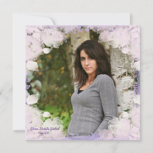 Pink Flowers Girls Photo Graduation Invite