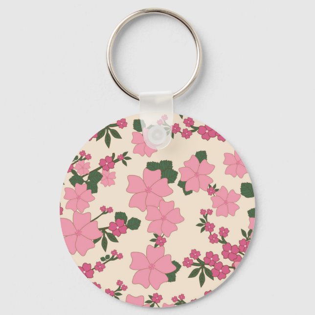 Pink Flowers Girly Pretty Cute Keychain (Front)