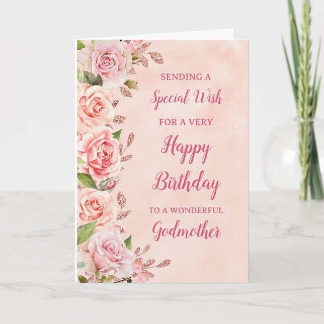 Pink Flowers Godmother Birthday Card (Front)