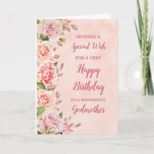 Pink Flowers Godmother Birthday Card