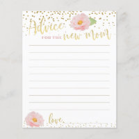 Pink Flowers Gold Confetti Advice for New Mom