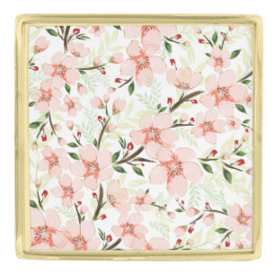 Pink flowers gold finish lapel pin