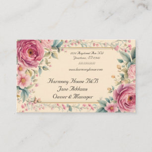 Pink Flowers Gold Frame B&B Business Card