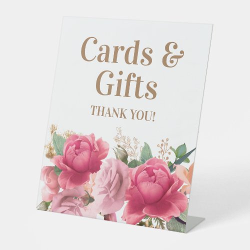 Pink Flowers Gold Glitter Cards Gifts Thank You Pedestal Sign