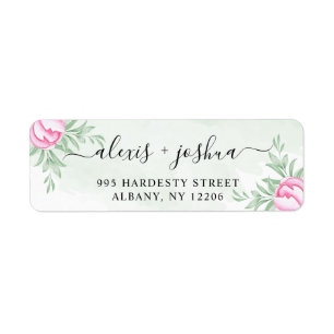 Pink Flowers Gold Modern Wedding Return Address Label