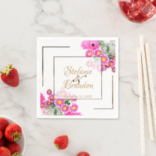 Pink Flowers/Gold Trim Napkins