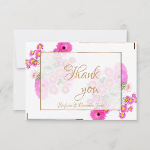 Pink Flowers/Gold Trim Thank You Card