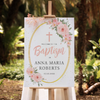 Pink Flowers Gorld Girl Baptism Welcome Foam Board