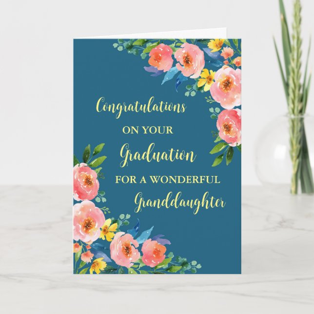 Pink Flowers Granddaughter Graduation Card (Front)