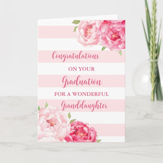 Pink Flowers Granddaughter Graduation Card (Front)