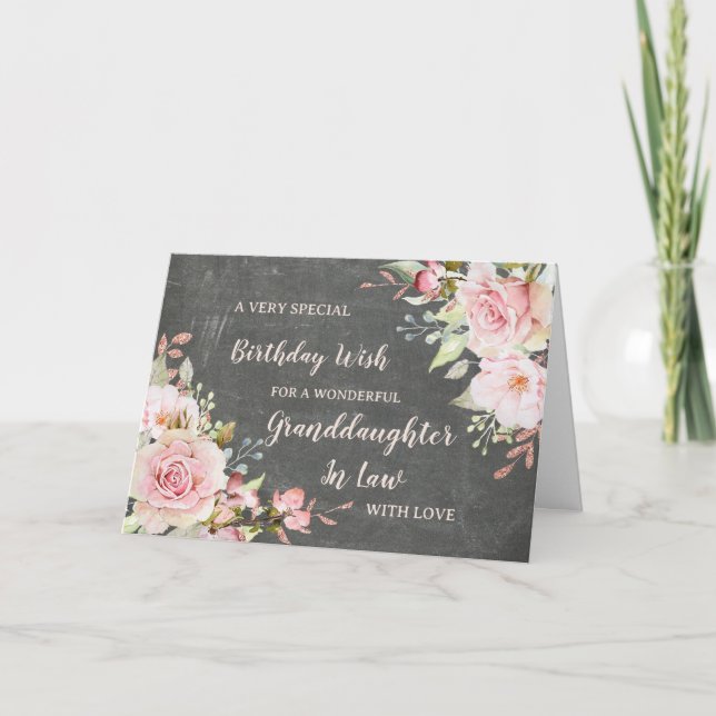 Pink Flowers Granddaughter in Law Birthday Card (Front)