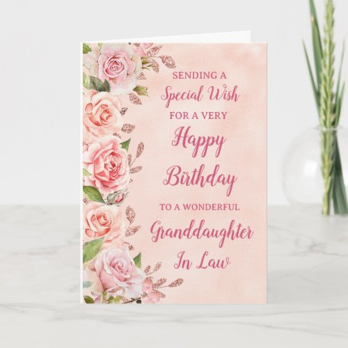 Pink Flowers Granddaughter In Law Birthday Card