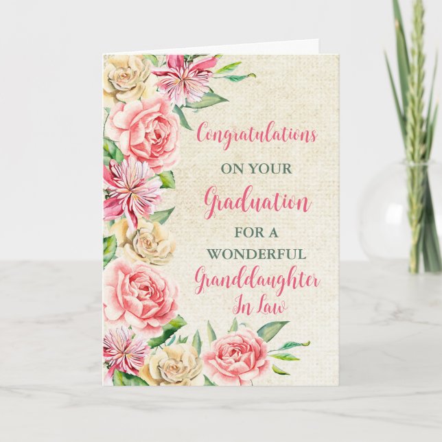 Pink Flowers Granddaughter in Law Graduation Card (Front)