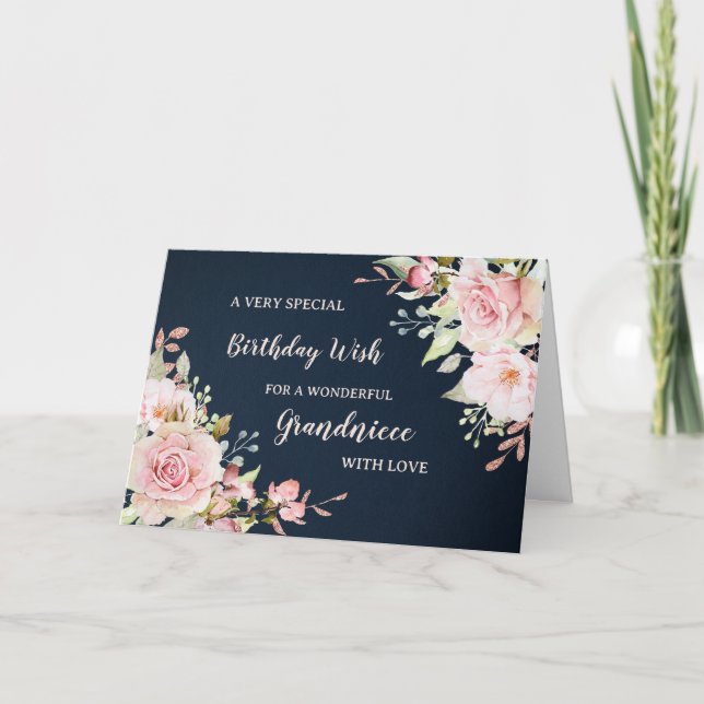 Pink Flowers Grandniece Birthday Card (Front)