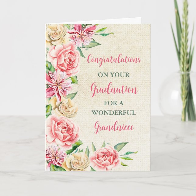 Pink Flowers Grandniece Graduation Card (Front)